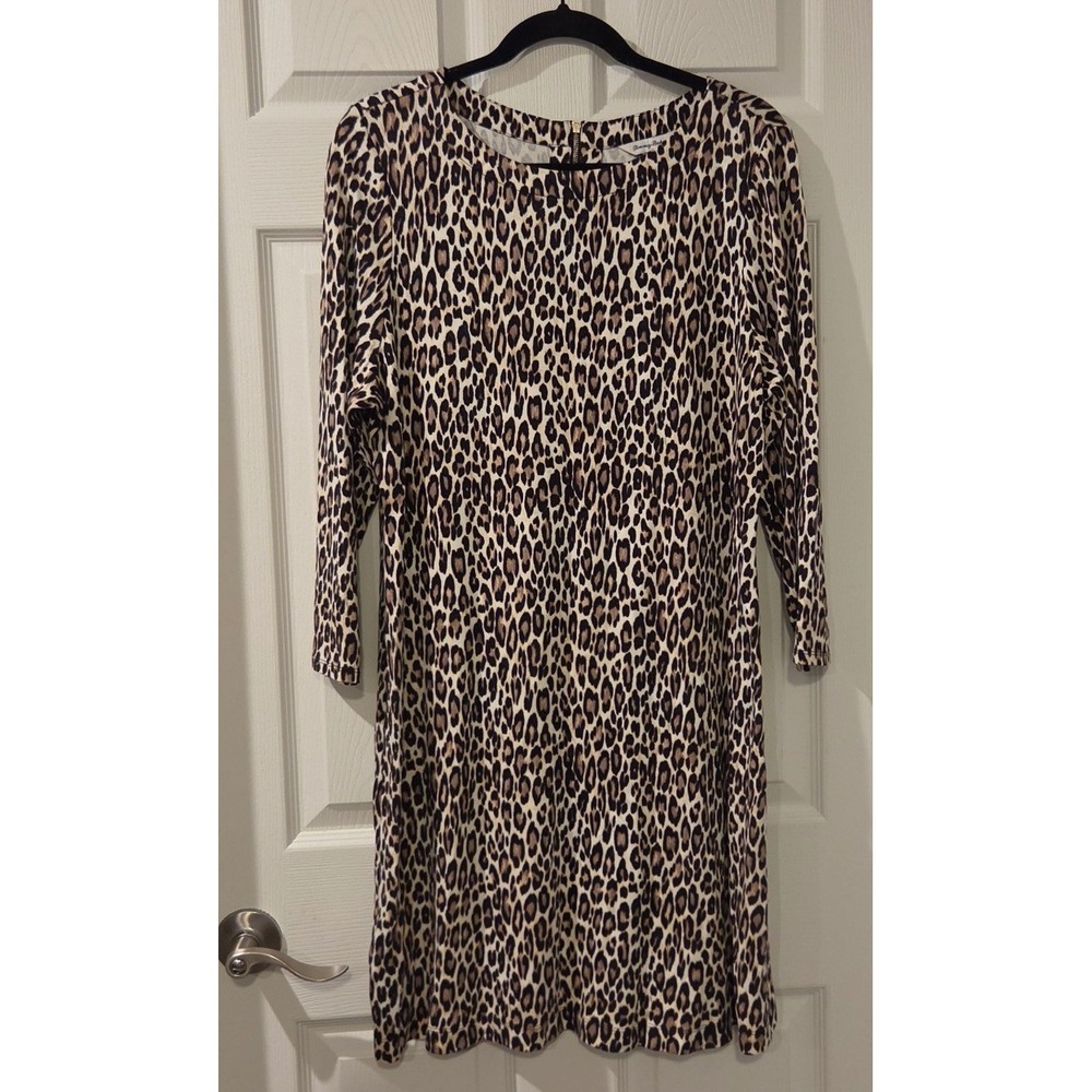 Tommy Bahama Leopard Dress L TENCEL Modal Stretch Long Sleeve Animal Print